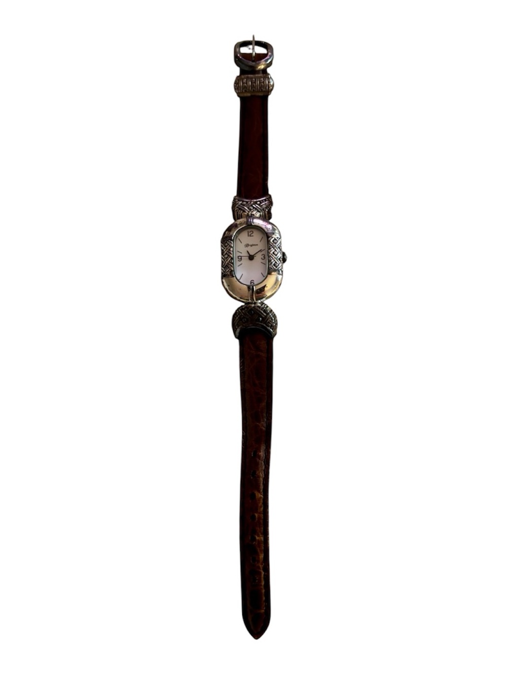 Brighton Brown/black Leather Strap Silver-Tone Accent Women's Watch